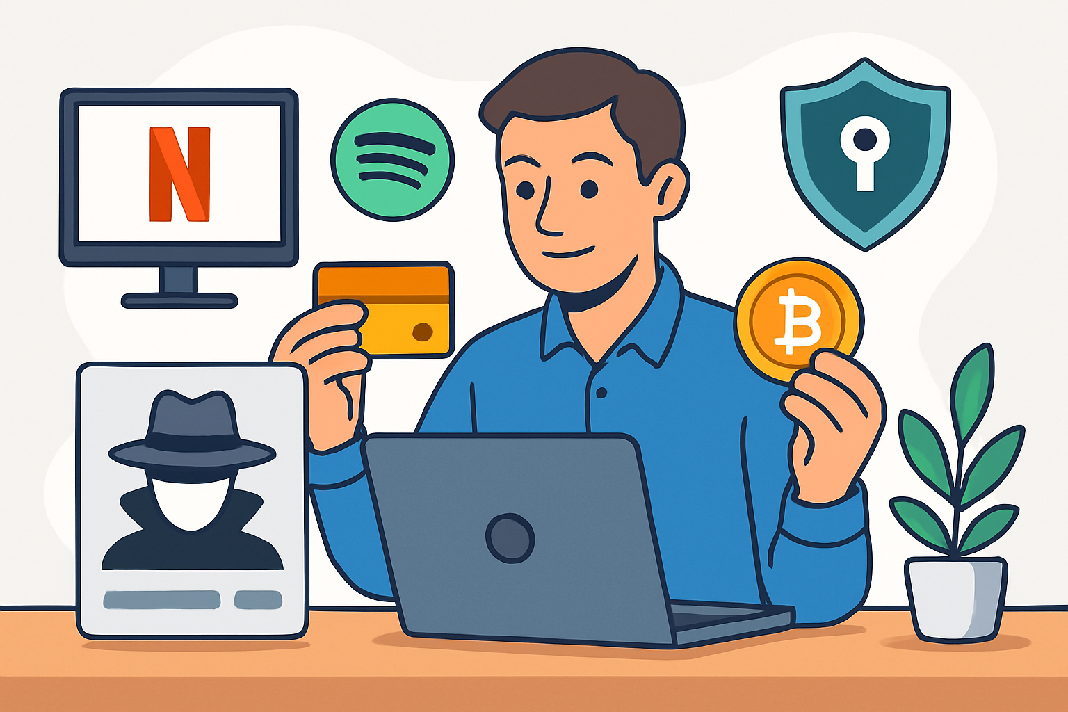 Streaming-Dienste und Abonnements mit Datenschutz-Symbol illustrieren anonyme Zahlungen