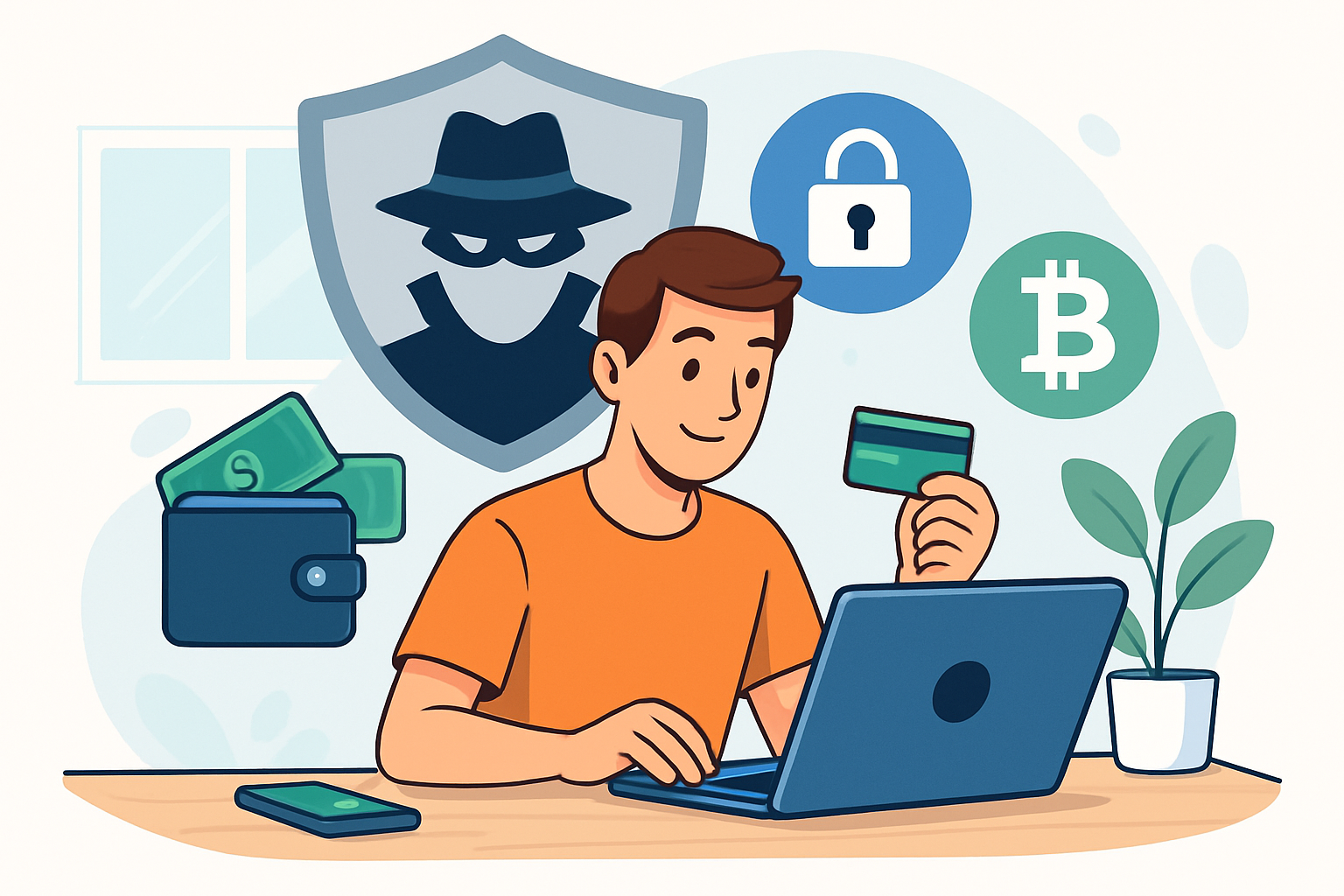 Verschiedene anonyme Zahlungsmethoden für das Internet mit Datenschutz-Symbol