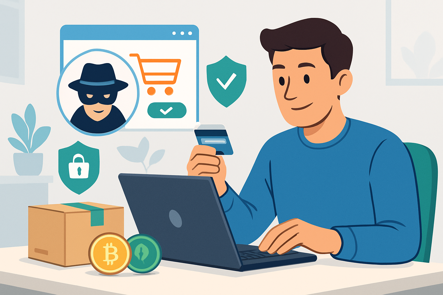 Einkaufswagen mit Datenschutz-Symbol, illustriert anonymes Online-Shopping