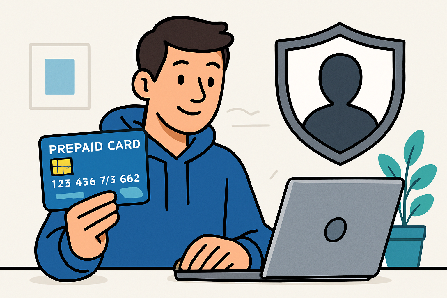 Prepaid-Kreditkarte mit Datenschutz-Symbol, illustriert anonyme Zahlungen