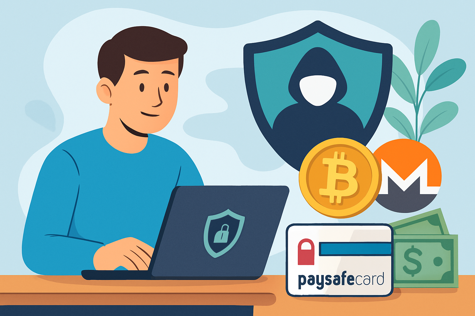 VPN-Verbindung mit Datenschutz-Symbol, illustriert anonyme VPN-Zahlung